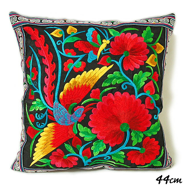 モン族クッションカバー44cm[花鳥風月] B おしゃれな エスニック クッション カバー タイ雑貨 アジアン..