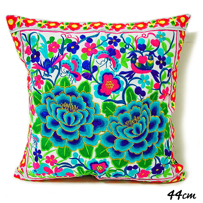 モン族クッションカバー44cm[花鳥風月] O おしゃれな エスニック クッション カバー タイ雑貨 アジアン 雑貨 バリ 雑貨 おしゃれ 洗える クッションカバー インテリア リーフ柄 かわいい