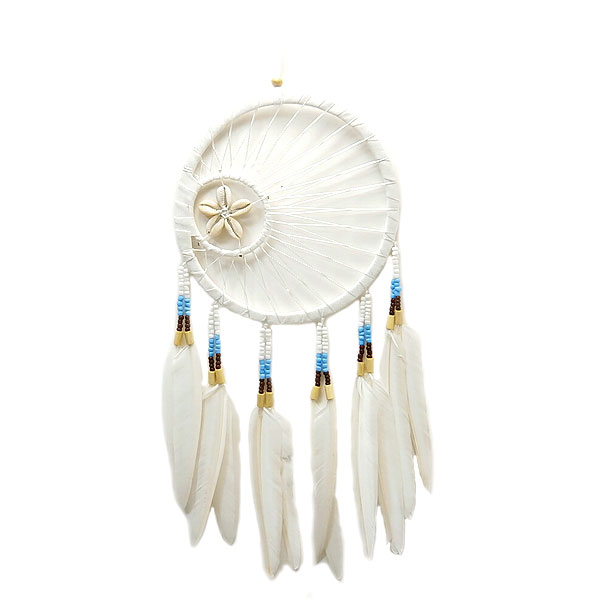 ドリームキャッチャー シェル ビーズ ホワイト 白 全長50cm 直径16cm アジアン バリ 雑貨 開運 アイテム お守り 魔除け★ゆうパケット送料無料★