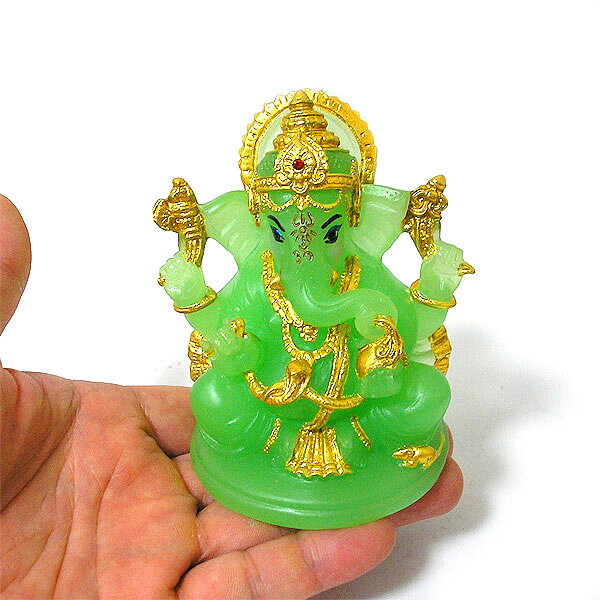 透き通ったガネーシャの置物 半透明 ライトグリーン [H.約9cm] レジン 卓上 インテリア アジアン 雑貨 バリ 雑貨 タイ 雑貨 アジアン インテリア [2]