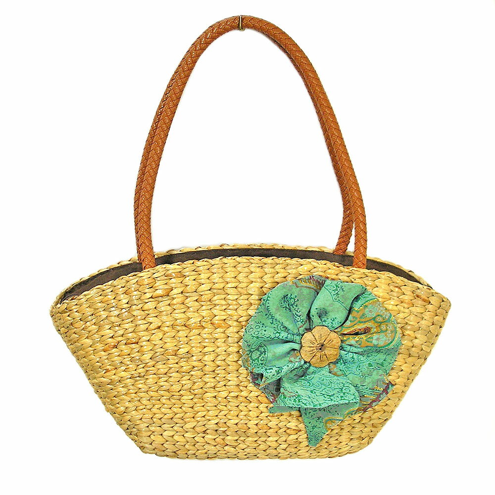 ウォーターヒヤシンスのカゴバッグ スカーフ花リボン ココナッツ留め ショルダーバッグ[ナチュラル] アジアン 雑貨 バリ 雑貨 タイ 雑貨 アジアン インテリア【楽ギフ_包装】