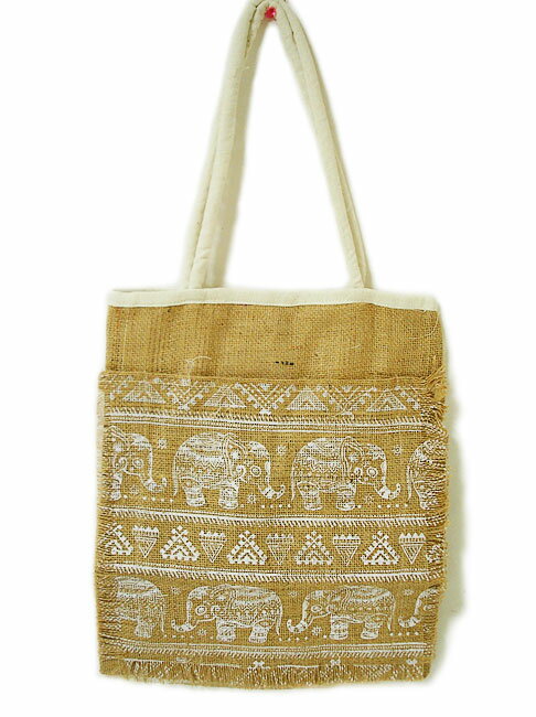 Rakuten - ヘンプ・麻のトートバッグ 麻 角型 白紐 白 象さん レディース 春 夏 おしゃれ シンプル かわいい 大きめ 軽量 天然素材 バスケット アジアンテイスト レディースバッグ サマーバッグ