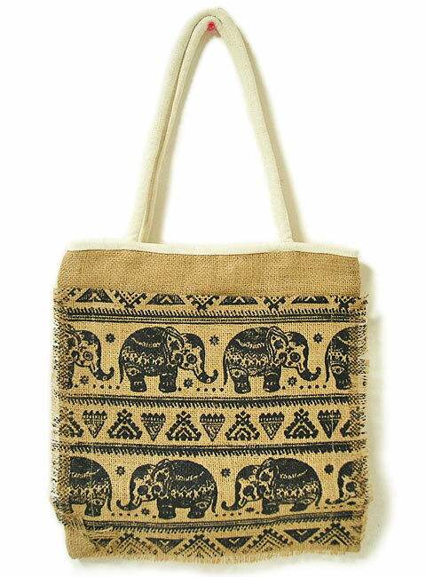 ヘンプ・麻のトートバッグ 麻 角型 白紐 ブラック 象さん レディース 春 夏 おしゃれ シンプル かわいい 大きめ 大容量 軽量 天然素材 バスケット アジアンテイスト レディースバッグ サマーバッグ