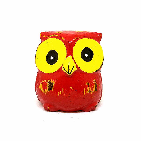 フクロウ インテリア 置物 赤 [約6cm] おしゃれな 置物 開運 インテリア 木彫り ふくろう 木製 オブジ..