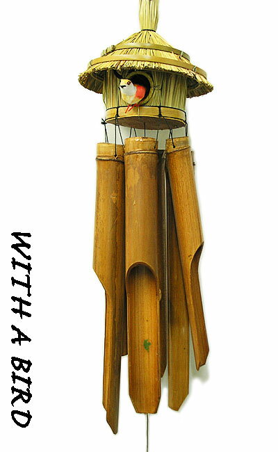 【現品限り・小鳥付き】バンブー 風鈴 ウィンドチャイム 竹ベル40cm 小鳥のいる鳥小屋 白・オレンジ おしゃれな 涼しい 涼感 レトロ チャイム エスニック インテリア アジアン 雑貨 バリ 雑貨 タイ 雑貨 アジアン インテリア