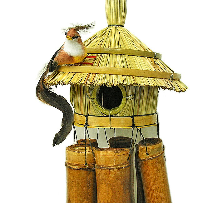 【現品限り・小鳥付き】バンブー 風鈴 ウィンドチャイム 竹ベル40cm 小鳥のいる鳥小屋 白・茶 おしゃれな 涼しい 涼感 レトロ チャイム エスニック インテリア アジアン 雑貨 バリ 雑貨 タイ 雑貨 アジアン インテリア [3]