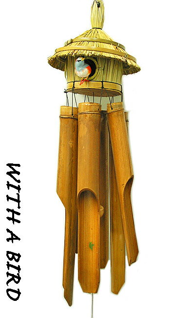 【現品限り・小鳥付き】バンブー 風鈴 ウィンドチャイム 竹ベル40cm 小鳥のいる鳥小屋 水色・オレンジ おしゃれな 涼しい 涼感 レトロ チャイム エスニック インテリア アジアン 雑貨 バリ 雑貨 タイ 雑貨 アジアン インテリア