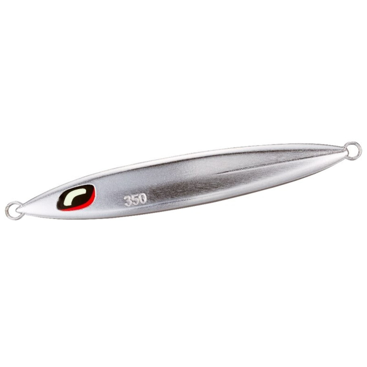 根魚・青物なんでもOKのパイロットジグ。目指したのは単にスローフォールするジグでは無く、その中に複数の「喰わせの要素」を混ぜ込むこと。サーディンウェバーは大きく分けて3種のフォールアクションを出すことが可能。1つはバックスライド。2つ目はクイックな切り換えしが入るウォブリングフォール。3つ目には前後スライド。この3種のアクションがランダムに入ることで、ジグは「捕食者から逃避するベイト」を演出する。オートマチックにジグが仕事をしてくれるので、初心者からマニアまで、幅広く使いやすい。開発はセンターサーディンをベースとし、フロントをやや絞ったサイドフラット形状を採用。ジャーク時の抜け感が軽く、青物にきくスピードを活かしたアクション変化が出しやすい。スティンガーバタフライウイングと比較し沈下速度も速いため、テンポ良いフォールの釣りを組み立てることができる。●カラー：014 シルバーミラー●重量(g)：350●全長(mm)：174