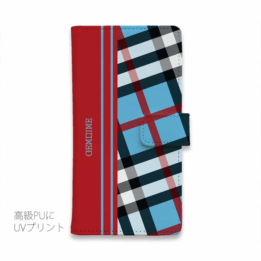 スマホケース 手帳型 iPhone12 mini iPhone12 Pro Max iPhone11 Pro Max 全機種対応 カード収納 マグネット iPhoneXs Max iPhoneXR iPhone SE 第二世代 Xperia 1 Galaxy AQUOS ARROWS Genuine チェック柄 ブルー＆レッド