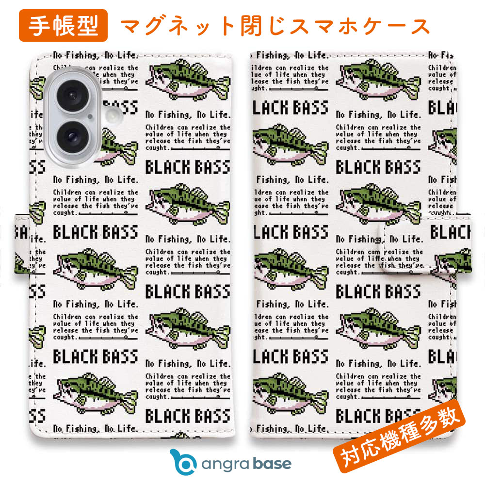 樂天商城 - スマホケース 手帳型 カード収納 マグネット iPhone17 Pro Max iPhone Air iPhone16e iPhone16 Pro Max 16 Plus 15 Pro Max Xperia 10 VII Galaxy AQUOS ARROWS Pixel10 XL 釣り 魚 ルアー 釣りざんまい ドット絵のブラックバス_英字新聞風ホワイト