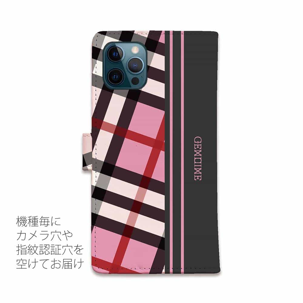 スマホケース 手帳型 カード収納 マグネット iPhone17 Pro Max iPhone Air iPhone16e iPhone16 Pro Max 16 Plus 15 Pro Max Xperia 10 VII Galaxy AQUOS ARROWS Pixel10 XL Genuine チェック柄 ピンク＆グレー