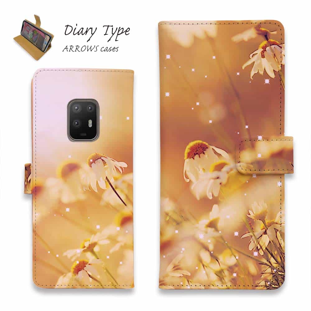 arrows アローズ スマホケース 手帳型 マグネット カード収納 arrows Alpha F-51F arrows We2 F-52E FCG02 arrows We2 Plus F-51E arrows N F-51C arrows We F-51B FCG01 Be4 Plus F-41B NX9 arrows NX アローズ ケース 花 花柄 逆光の花畑