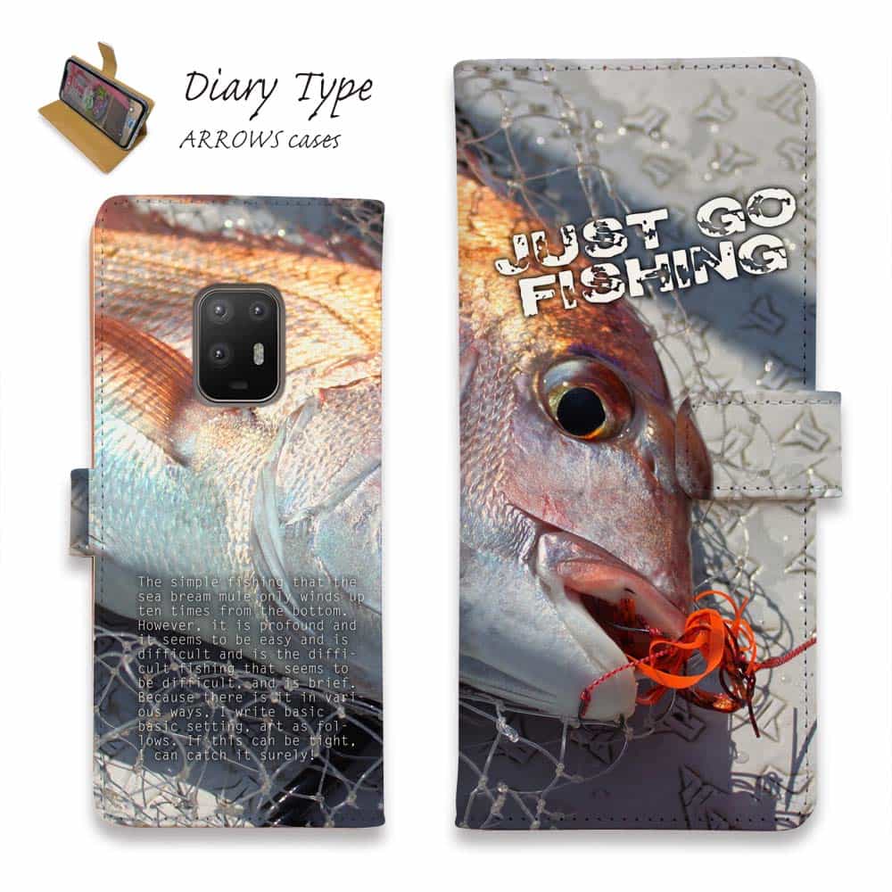 arrows アローズ スマホケース 手帳型 マグネット カード収納 arrows Alpha F-51F arrows We2 F-52E FCG02 arrows We2 Plus F-51E arrows N F-51C arrows We F-51B FCG01 Be4 Plus F-41B NX9 釣り 魚 ルアー タイラバでマダイ!