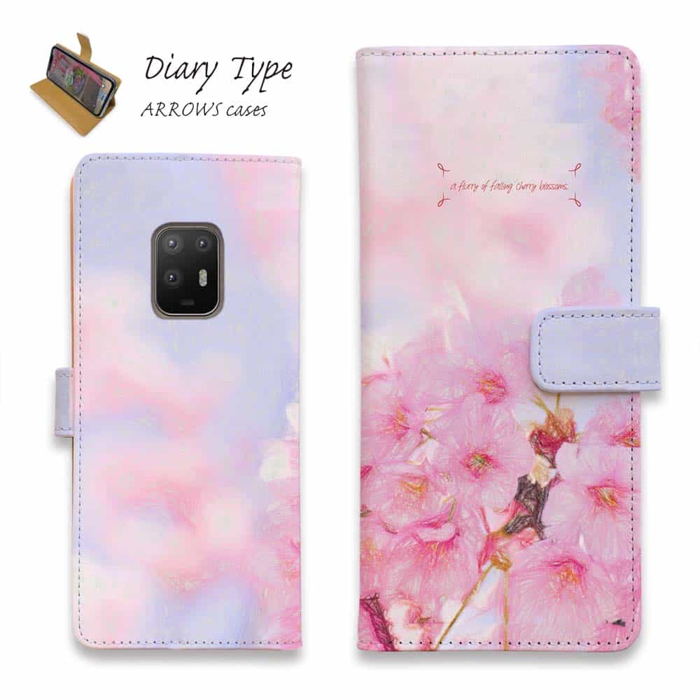 arrows アローズ スマホケース 手帳型 マグネット カード収納 arrows Alpha F-51F arrows We2 F-52E FCG02 arrows We2 Plus F-51E arrows N F-51C arrows We F-51B FCG01 Be4 Plus F-41B NX9 arrows NX アローズ ケース 花 花柄 桜 さくら 桜舞う!