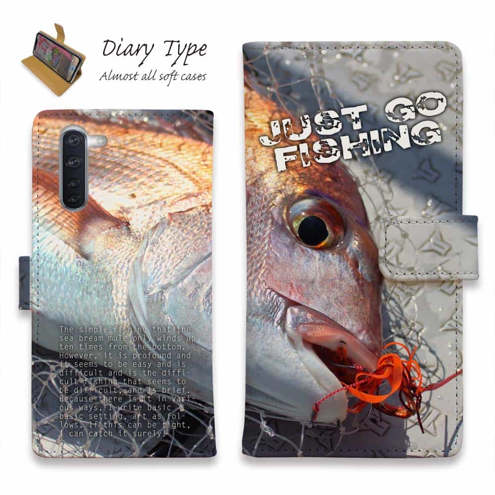 Android スマホケース 手帳型 マグネット カード収納 OPPO Reno5 A OPPO Reno3 A Android One S8 ケース シンプルスマホ6 らくらくスマートフォン LG V60 ThinQ xiaomi mi URBANO アンドロイド ケース 釣り 魚 ルアー タイラバでマダイ!