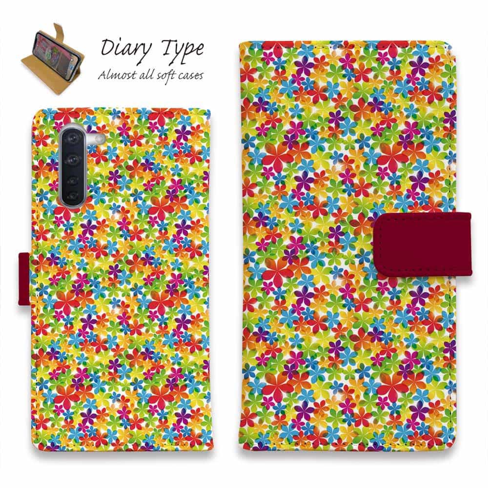 Android スマホケース 手帳型 マグネット カード収納 OPPO Reno5 A OPPO Reno3 A Android One S8 ケース シンプルスマホ6 らくらくスマートフォン LG V60 ThinQ アンドロイド ケース 花 花柄 カラフルなモミジ模様