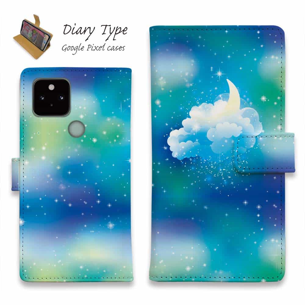 Google Pixel 10 Pro XL ピクセル10 プロ スマホケース 手帳型 マグネット カード収納 Google Pixel9a Pro Google Pixel8a Pro Google Pixel7a Pro Google Pixel6a Google Pixel6 ピクセル ケース 星 星空 夜空 月 かわいい ふんわり雲と三日月