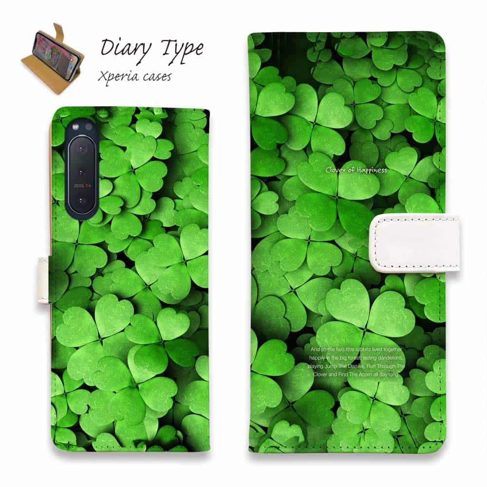 Xperia 10 VII Xperia 1 VII Xperia 10 VI Xperia 1 VI Xperia 10 V Xperia 1 V Xperia 5 IV Xperia Ace III スマホケース 手帳型 マグネット カード収納 エクスペリア5 エクスペリア10 ケース 花 花柄 幸せのクローバー
