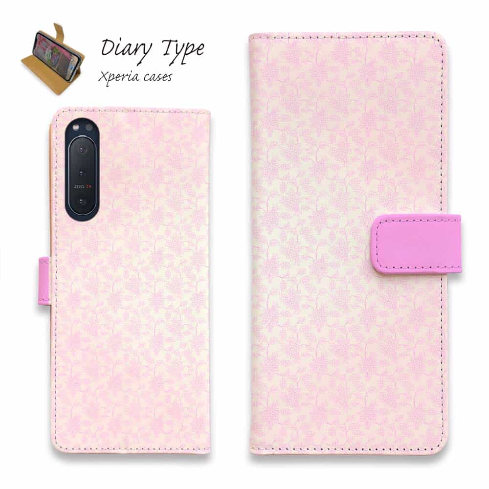 Xperia 10 VII Xperia 1 VII Xperia 10 VI Xperia 1 VI Xperia 10 V Xperia 1 V Xperia 5 IV Xperia Ace III スマホケース 手帳型 マグネット カード収納 エクスペリア5 エクスペリア10 ケース 花 花柄 花のシームレスパターン ピンク