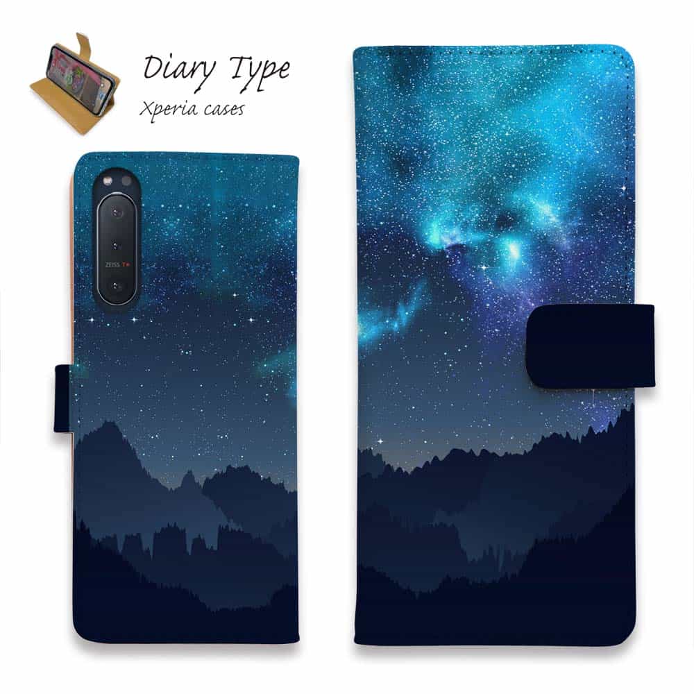 Xperia 10 VII Xperia 1 VII Xperia 10 VI Xperia 1 VI Xperia 10 V Xperia 1 V Xperia 5 IV Xperia Ace III スマホケース 手帳型 マグネット カード収納 エクスペリア5 エクスペリア10 ケース 星 星空 夜空 月 かわいい ギャラクシーな夜