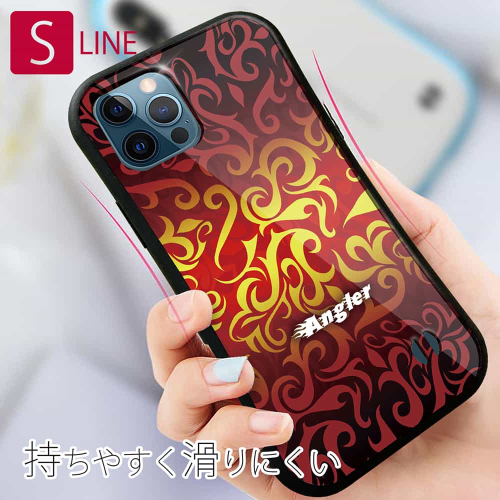 S-LINE ケース iPhoneSE(第三世代) iPhone13 mini iPhone13 Pro Max iPhone12 Pro iPhone11 Pro iPhoneXs iPhoneXR Xperia 5 III Xperia 10 III Pixel 5a AQUOS sense6 釣り 魚 ルアー Fire Angler ファイヤーパターン2