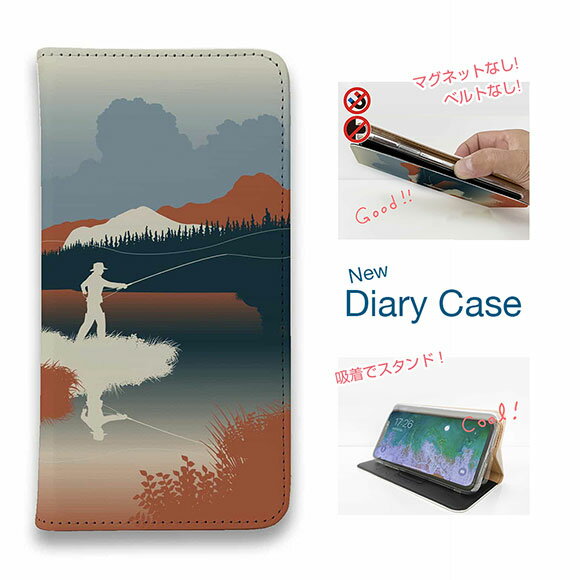 【ブラックフライデー 20%OFF】 スマホケース 手帳型 ベルトなし マグネットなし iPhone17 Pro Max iPhone Air iPhone16e Pro Max 16 Plus 15 Pro Max 14 Plus Xperia 10 VII Galaxy AQUOS Pixel10 Pro XL 釣り 魚 ルアー 川岸のフライフィッシャー1