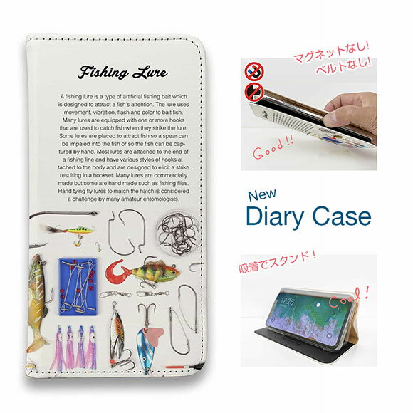 【ブラックフライデー 20%OFF】 スマホケース 手帳型 ベルトなし マグネットなし iPhone17 Pro Max iPhone Air iPhone16e Pro Max 16 Plus 15 Pro Max 14 Plus Xperia 10 VII Galaxy AQUOS Pixel10 Pro XL 釣り 魚 ルアー Fishing Lure