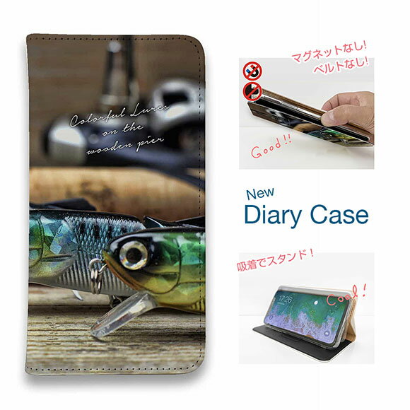 【ブラックフライデー 20%OFF】 スマホケース 手帳型 ベルトなし マグネットなし iPhone17 Pro Max iPhone Air iPhone16e Pro Max 16 Plus 15 Pro Max 14 Plus Xperia 10 VII Galaxy AQUOS Pixel10 Pro XL 釣り 魚 ルアー カラフルルアー その1