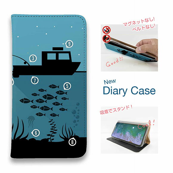 【ブラックフライデー 20%OFF】 スマホケース 手帳型 ベルトなし マグネットなし iPhone17 Pro Max iPhone Air iPhone16e Pro Max 16 Plus 15 Pro Max 14 Plus Xperia 10 VII Galaxy AQUOS Pixel10 Pro XL 釣り 魚 ルアー 夜のボート釣り指南