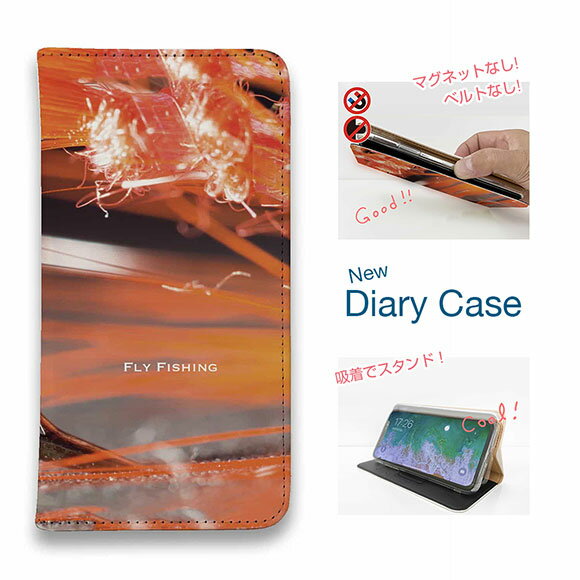 【ブラックフライデー 20%OFF】 スマホケース 手帳型 ベルトなし マグネットなし iPhone17 Pro Max iPhone Air iPhone16e Pro Max 16 Plus 15 Pro Max 14 Plus Xperia 10 VII Galaxy AQUOS Pixel10 Pro XL 釣り 魚 ルアー クローズアップ フライ レッド