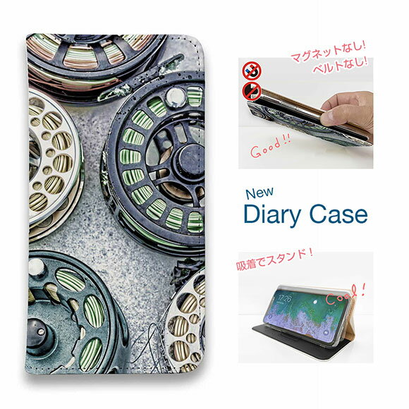 【ブラックフライデー 20%OFF】 スマホケース 手帳型 ベルトなし マグネットなし iPhone17 Pro Max iPhone Air iPhone16e Pro Max 16 Plus 15 Pro Max 14 Plus Xperia 10 VII Galaxy AQUOS Pixel10 Pro XL 釣り 魚 ルアー フライリールの丸