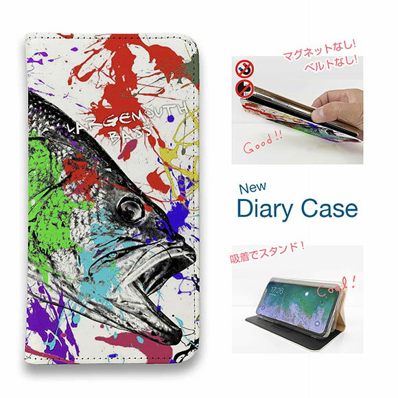 【ブラックフライデー 20%OFF】 スマホケース 手帳型 ベルトなし マグネットなし iPhone17 Pro Max iPhone Air iPhone16e Pro Max 16 Plus 15 Pro Max 14 Plus Xperia 10 VII Galaxy AQUOS Pixel10 Pro XL 釣り 魚 ルアー ブラックバス ペンキペイント