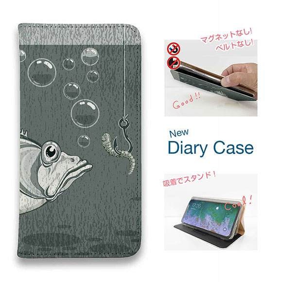 【ブラックフライデー 20%OFF】 スマホケース 手帳型 ベルトなし マグネットなし iPhone17 Pro Max iPhone Air iPhone16e Pro Max 16 Plus 15 Pro Max 14 Plus Xperia 10 VII Galaxy AQUOS Pixel10 Pro XL 釣り 魚 ルアー ミミズで魚を釣る