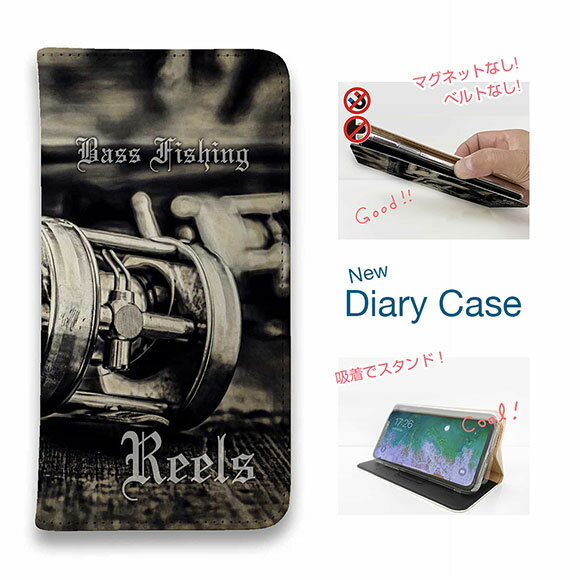 【ブラックフライデー 20%OFF】 スマホケース 手帳型 ベルトなし マグネットなし iPhone17 Pro Max iPhone Air iPhone16e Pro Max 16 Plus 15 Pro Max 14 Plus Xperia 10 VII Galaxy AQUOS Pixel10 Pro XL 釣り 魚 ルアー 手放すことができないベイトリール