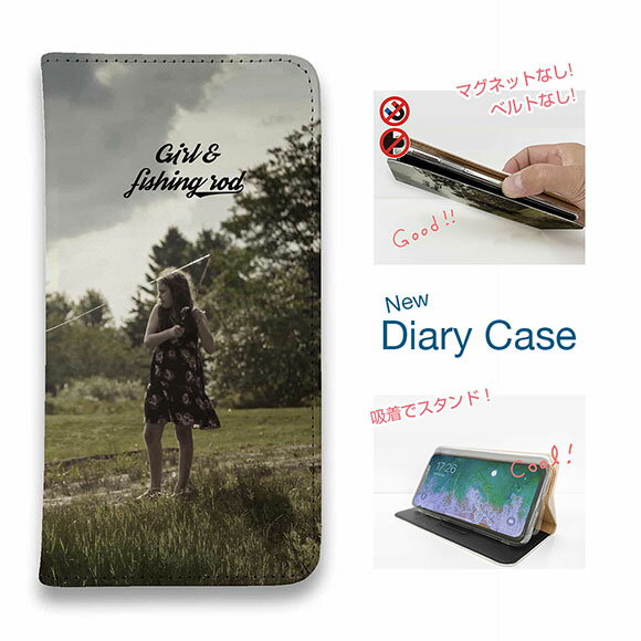【ブラックフライデー 20%OFF】 スマホケース 手帳型 ベルトなし マグネットなし iPhone17 Pro Max iPhone Air iPhone16e Pro Max 16 Plus 15 Pro Max 14 Plus Xperia 10 VII Galaxy AQUOS Pixel10 Pro XL 釣り 魚 ルアー 少女と釣り竿