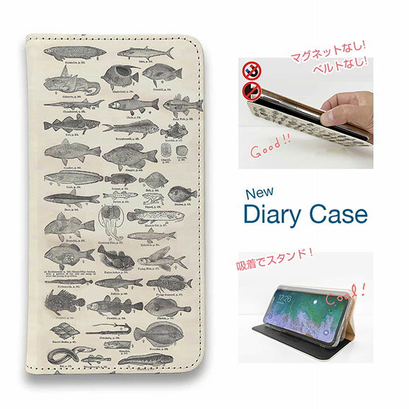 【ブラックフライデー 20%OFF】 スマホケース 手帳型 ベルトなし マグネットなし iPhone17 Pro Max iPhone Air iPhone16e Pro Max 16 Plus 15 Pro Max 14 Plus Xperia 10 VII Galaxy AQUOS Pixel10 Pro XL 釣り 魚 ルアー 魚図鑑 1890年版
