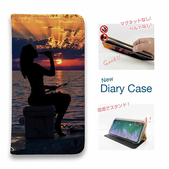 【ブラックフライデー 20%OFF】 スマホケース 手帳型 ベルトなし マグネットなし iPhone17 Pro Max iPhone Air iPhone16e Pro Max 16 Plus 15 Pro Max 14 Plus Xperia 10 VII Galaxy AQUOS Pixel10 Pro XL 釣り 魚 ルアー 夕マズメの釣りガール