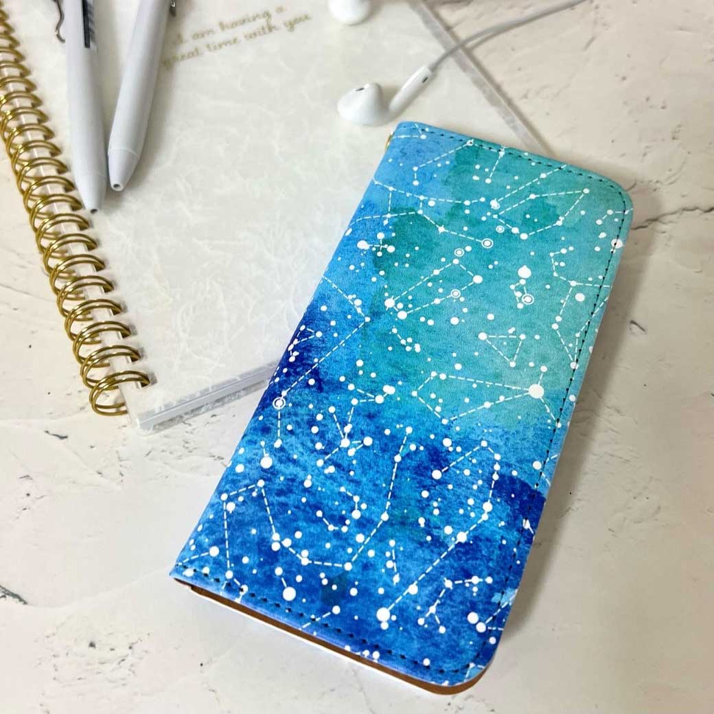 【ブラックフライデー 20%OFF】 スマホケース 手帳型 ベルトなし マグネットなし iPhone17 Pro Max iPhone Air iPhone16e Pro Max 16 Plus 15 Pro Max 14 Plus Xperia 10 VII Galaxy AQUOS Pixel10 Pro XL 星 星空 キラキラ 星座物語