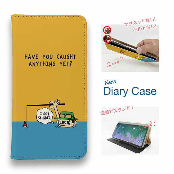 【ブラックフライデー 20%OFF】 スマホケース 手帳型 ベルトなし iPhone17 Pro Max iPhone Air iPhone16e Pro Max 16 Plus 15 Pro Max 14 Plus Xperia 10 VII Galaxy AQUOS Pixel10 Pro XL 釣り 魚 ルアー 釣りざんまい ユニークアングラー_オレンジ