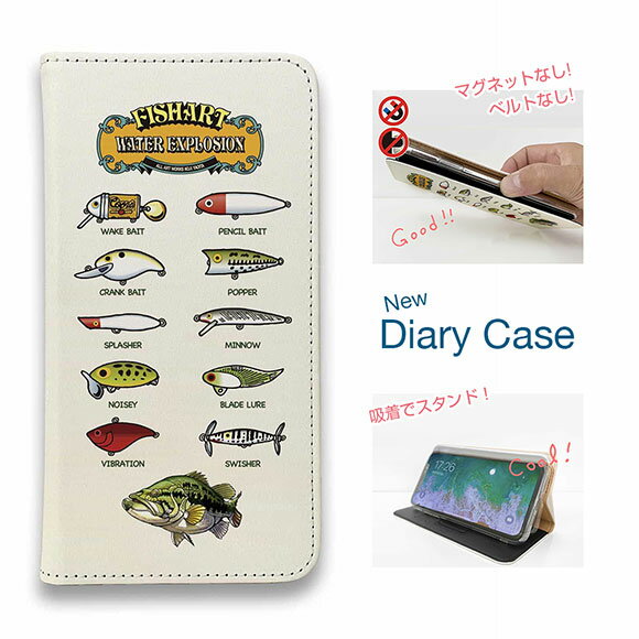 【ブラックフライデー 20%OFF】 スマホケース 手帳型 ベルトなし iPhone17 Pro Max iPhone Air iPhone16e Pro Max 16 Plus 15 Pro Max 14 Plus Xperia 10 VII Galaxy AQUOS Pixel10 Pro XL 釣り 魚 ルアー 八百板浩司 Bass & Lures バス&ルアー