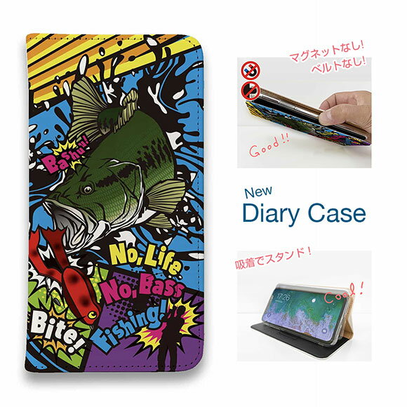 【ブラックフライデー 20%OFF】 スマホケース 手帳型 ベルトなし iPhone17 Pro Max iPhone Air iPhone16e Pro Max 16 Plus 15 Pro Max 14 Plus Xperia 10 VII Galaxy AQUOS Pixel10 Pro XL 釣り 魚 ルアー FISH MAN エキサイティングバイト! カラフル
