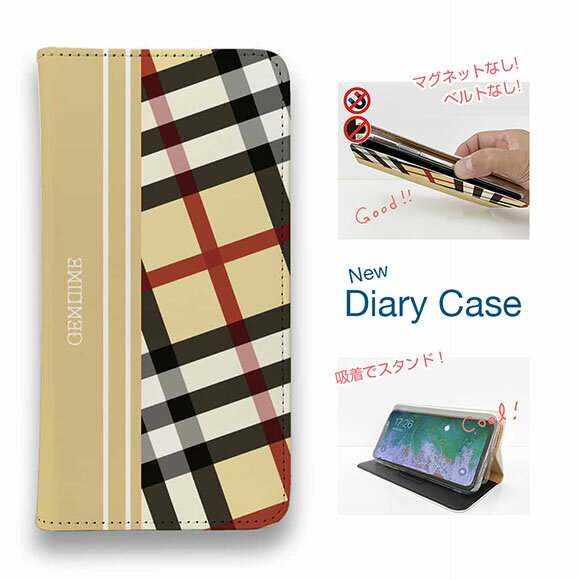 【ブラックフライデー 20%OFF】 スマホケース 手帳型 ベルトなし マグネットなし iPhone17 Pro Max iPhone Air iPhone16e Pro Max 16 Plus 15 Pro Max 14 Plus Xperia 10 VII Galaxy AQUOS Pixel10 Pro XL Genuine チェック柄 ベージュ＆クリーム