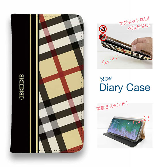 【ブラックフライデー 20%OFF】 スマホケース 手帳型 ベルトなし マグネットなし iPhone17 Pro Max iPhone Air iPhone16e Pro Max 16 Plus 15 Pro Max 14 Plus Xperia 10 VII Galaxy AQUOS Pixel10 Pro XL Genuine チェック柄 ベージュ＆ブラック
