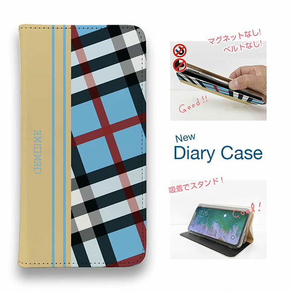 【ブラックフライデー 20%OFF】 スマホケース 手帳型 ベルトなし マグネットなし iPhone17 Pro Max iPhone Air iPhone16e Pro Max 16 Plus 15 Pro Max 14 Plus Xperia 10 VII Galaxy AQUOS Pixel10 Pro XL Genuine チェック柄 ブルー＆クリーム