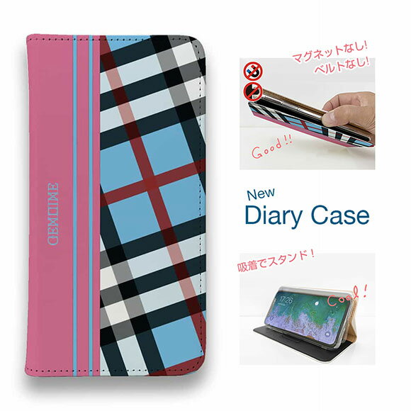 【ブラックフライデー 20%OFF】 スマホケース 手帳型 ベルトなし マグネットなし iPhone17 Pro Max iPhone Air iPhone16e Pro Max 16 Plus 15 Pro Max 14 Plus Xperia 10 VII Galaxy AQUOS Pixel10 Pro XL Genuine チェック柄 ブルー＆ピンク