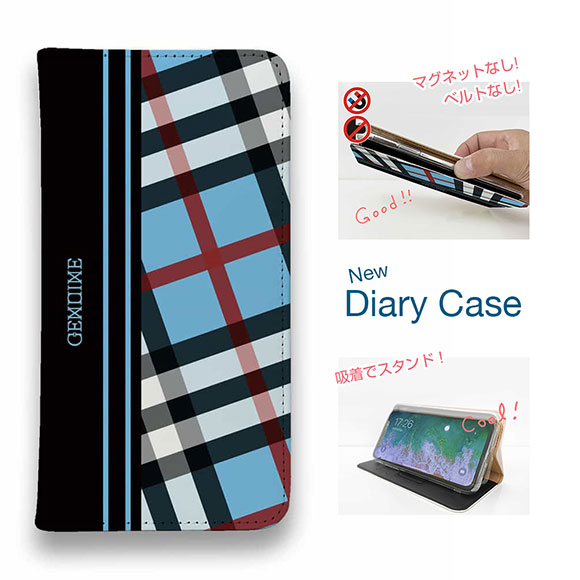 【ブラックフライデー 20%OFF】 スマホケース 手帳型 ベルトなし マグネットなし iPhone17 Pro Max iPhone Air iPhone16e Pro Max 16 Plus 15 Pro Max 14 Plus Xperia 10 VII Galaxy AQUOS Pixel10 Pro XL Genuine チェック柄 ブルー＆ブラック