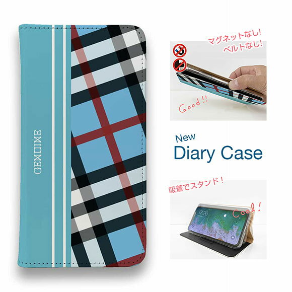 【ブラックフライデー 20%OFF】 スマホケース 手帳型 ベルトなし マグネットなし iPhone17 Pro Max iPhone Air iPhone16e Pro Max 16 Plus 15 Pro Max 14 Plus Xperia 10 VII Galaxy AQUOS Pixel10 Pro XL Genuine チェック柄 ブルー＆ブルー