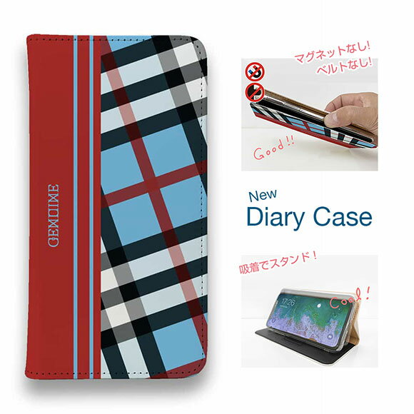 【ブラックフライデー 20%OFF】 スマホケース 手帳型 ベルトなし マグネットなし iPhone17 Pro Max iPhone Air iPhone16e Pro Max 16 Plus 15 Pro Max 14 Plus Xperia 10 VII Galaxy AQUOS Pixel10 Pro XL Genuine チェック柄 ブルー＆レッド