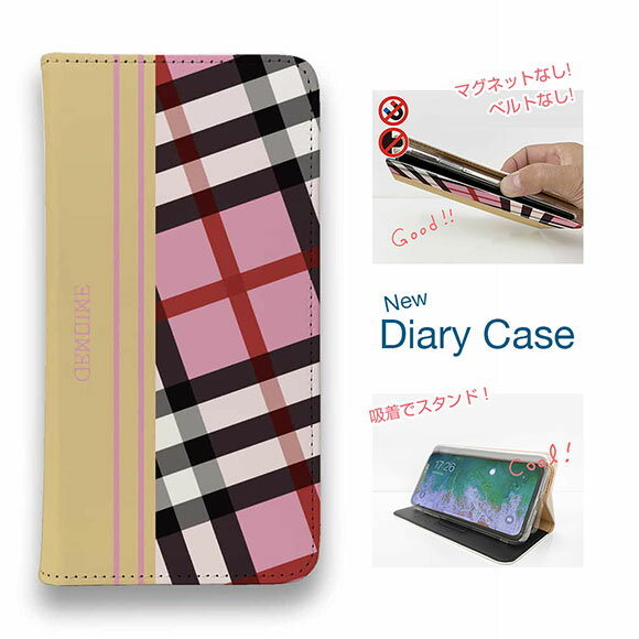 【ブラックフライデー 20%OFF】 スマホケース 手帳型 ベルトなし マグネットなし iPhone17 Pro Max iPhone Air iPhone16e Pro Max 16 Plus 15 Pro Max 14 Plus Xperia 10 VII Galaxy AQUOS Pixel10 Pro XL Genuine チェック柄 ピンク＆クリーム