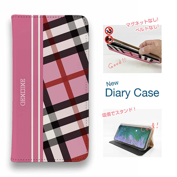【ブラックフライデー 20%OFF】 スマホケース 手帳型 ベルトなし マグネットなし iPhone17 Pro Max iPhone Air iPhone16e Pro Max 16 Plus 15 Pro Max 14 Plus Xperia 10 VII Galaxy AQUOS Pixel10 Pro XL Genuine チェック柄 ピンク＆ピンク